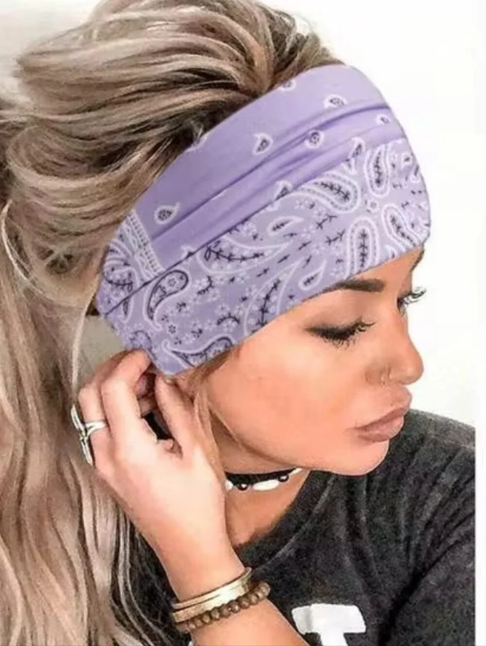 Lavender Paisley Wide Band Head Band